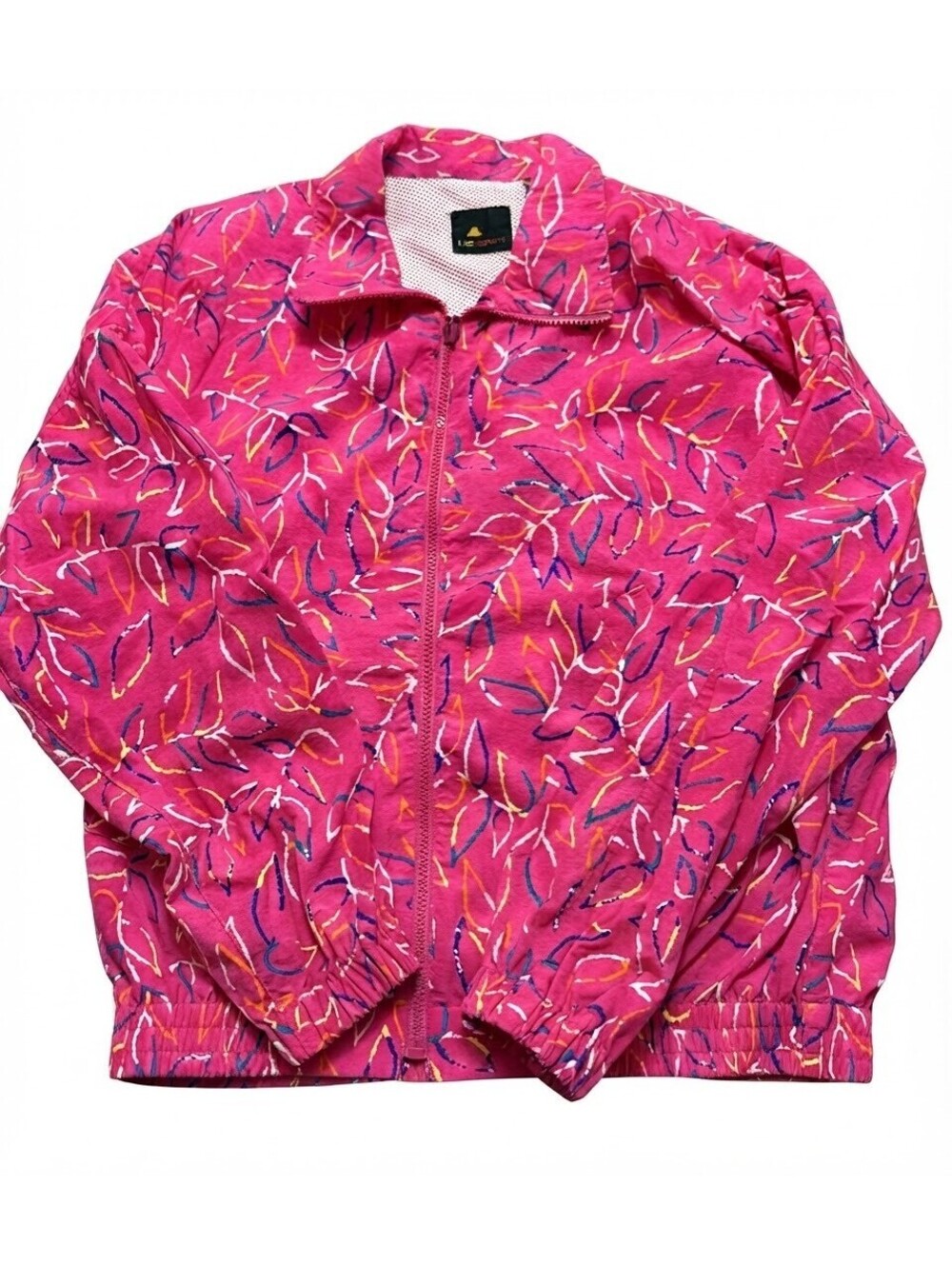 Vintage Liz Sport Pink Abstract Leaf Pattern Lightweight Jacket Size S